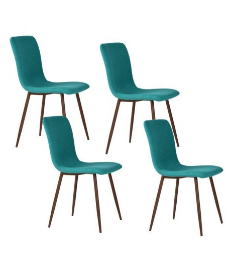 SCARGILL Lot de 4 chaises en tissu vert  Pieds décor bois  Scandinave  L 44 x P 54 cm