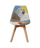 MARTINS Chaise en tissu patchwork jaune  pieds en bois naturel  Scandinave  L 51 x P 57 cm