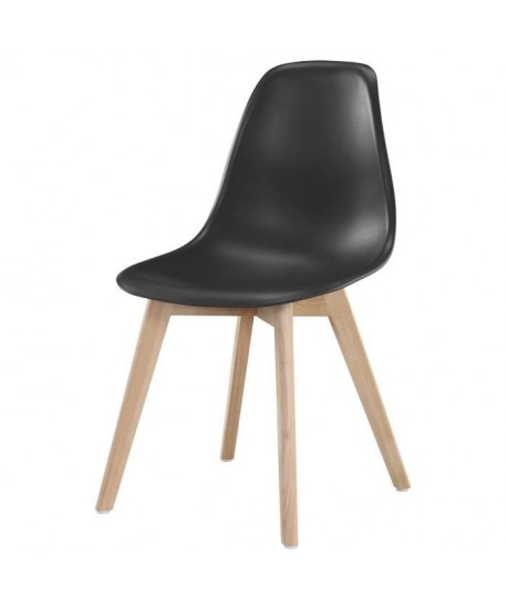 SACHA Chaise de salle a manger noir  Pieds en bois hévéa massif  Scandinave  L 48 x P 55 cm
