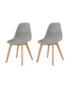 SACHA Lot de 2 chaises de salle a manger gris  Pieds en bois hévéa massif  Scandinave  L 48 x P 55 cm