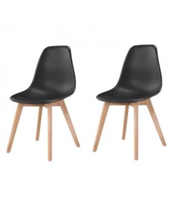 SACHA Lot de 2 chaises de salle a manger noir  Pieds en bois hévéa massif  Scandinave  L 48 x P 55 cm