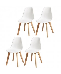 SACHA Lot de 4 chaises de salle a manger blanc  Pieds en bois hévéa massif  Scandinave  L 48 x P 55 cm