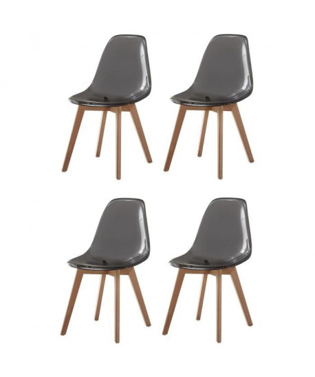 BROOKLIN Lot de 4 chaises de salle a manger en plastique gris  Pieds en bois  Style scandinave  L 47 x P 53 cm