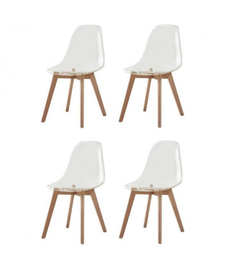 BROOKLIN Lot de 4 chaises de salle a manger  Blanc  Style scandinave  L 47 x P 53 cm