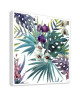 Image encadrée type coffre Feuilles tropicales  MDF  35x35 cm  Violet et vert  Moulure blanc mat 40x15 cm