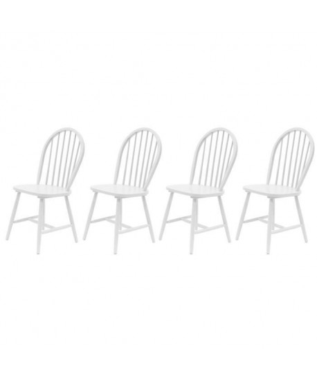 TEMPO Lot de 4 chaises de salle a manger en bois Hévéa massif  Laqué blanc  Style contemporain  L 46 x P 50 cm