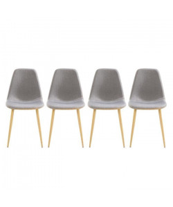 BJORK Lot de 4 Chaises en Simili Tissu Gris et liege  Pieds en acier  Scandinave  L 44 x P 44 cm