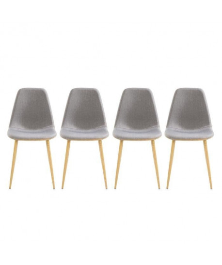 BJORK Lot de 4 Chaises en Simili Tissu Gris et liege  Pieds en acier  Scandinave  L 44 x P 44 cm