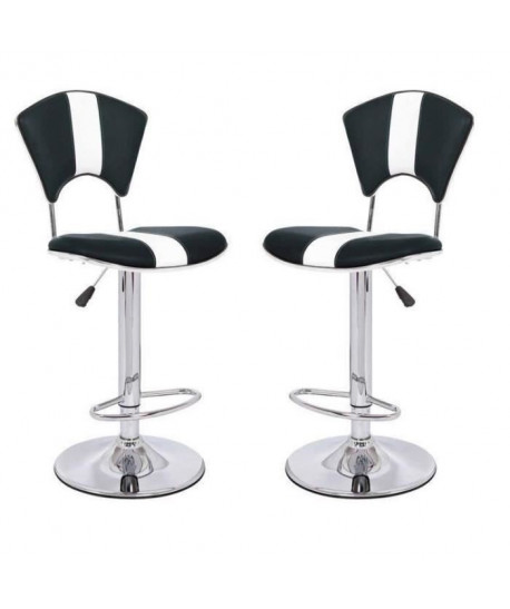 VIP Lot de 2 chaises hautes de bar  Simili noir et blanc  Contemporain  L 45 x P 52 cm