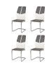 MARBELLA Lot de 4 chaises de salle a manger en métal  Simili gris et blanc  Contemporain  L 44 x P 44 cm