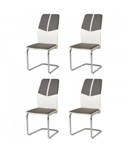 MARBELLA Lot de 4 chaises de salle a manger en métal  Simili gris et blanc  Contemporain  L 44 x P 44 cm