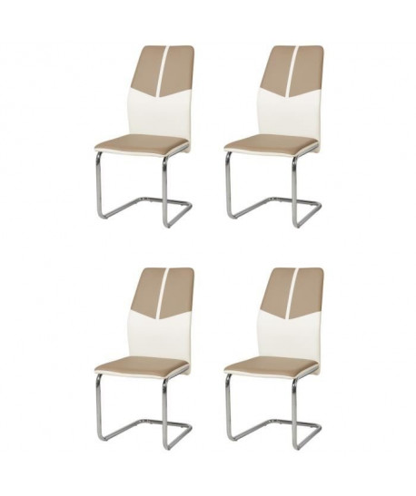 MARBELLA Lot de 4 chaises de salle a manger en simili taupe et blanc  Contemporain  L 44 x P 44 cm