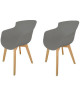 LUKA Lot de 2 chaises de salle a manger  Pieds en bois hetre naturel  Assise gris  Style contemporain  L 52,5 x P 55 cm