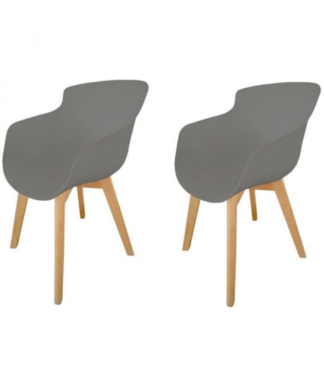 LUKA Lot de 2 chaises de salle a manger  Pieds en bois hetre naturel  Assise gris  Style contemporain  L 52,5 x P 55 cm