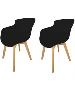 LUKA Lot de 2 chaises de salle a manger  Pieds en bois hetre naturel  Assise noir  Style contemporain  L 52,5 x P 55 cm