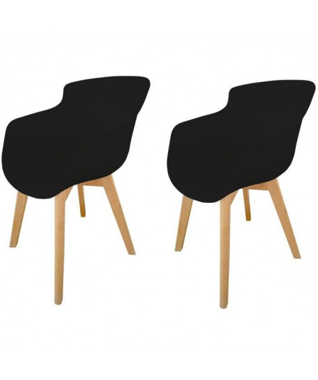 LUKA Lot de 2 chaises de salle a manger  Pieds en bois hetre naturel  Assise noir  Style contemporain  L 52,5 x P 55 cm