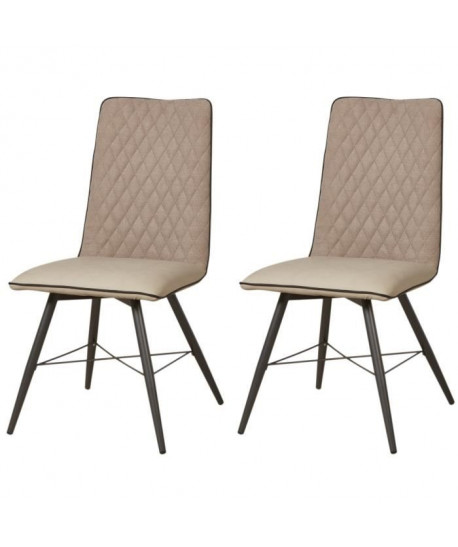 SHIMONE Lot de 2 chaises de salle a manger  Simili et tissu taupe  Style contemporain  L 46 x P 44 cm