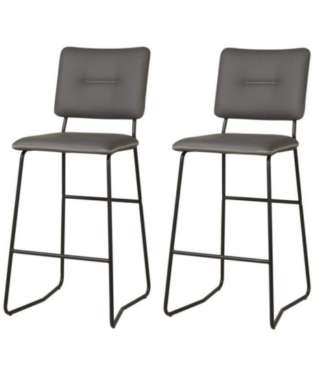 TOVA Lot de 2 tabourets de bar  Simili gris  Contemporain  L 43 x P 41 cm