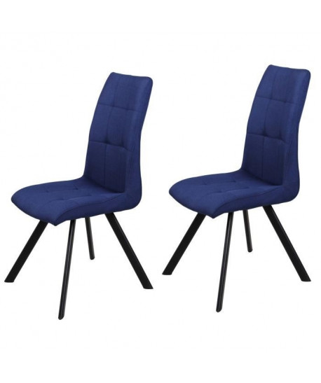 COSY Lot de 2 chaises de salle a manger  Tissu bleu  Style contemporain  L 44 x P 56 cm