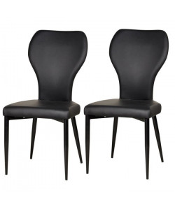 VICTORIA Lot de 2 chaises de salle a manger pieds métal noir  Revetement simili noir  Contemporain  L44 x P55 cm