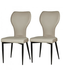 VICTORIA Lot de 2 chaises de salle a manger pieds métal noir  Revetement simili taupe  Contemporain  L44 x P55 cm