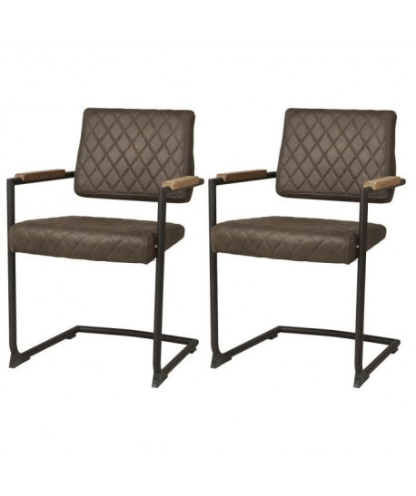 MARISA Lot de 2 chaises de salle a manger en métal et bois chene  Tissu gris  Vintage  L 55 x P 59 cm