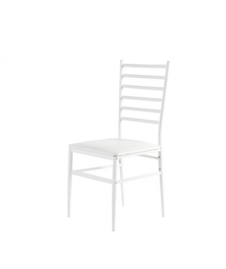 NELLY Chaise de salle a manger en métal  Revetement simili blanc  Contemporain  L 41 x P 44 cm