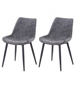 Lot de 2 chaises de salle a manger pieds en métal noir  Revetement simili PU gris  Style industriel  L 53 x P 63 cm