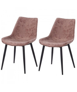 Lot de 2 chaises de salle a manger pieds en métal noir  Revetement simili PU marron  Style industriel  L 53 x P 63 cm