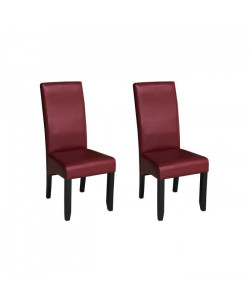 CUBA Lot de 2 chaises de salle a manger  Simili bordeaux  Style contemporain  L 48 x P 64 cm