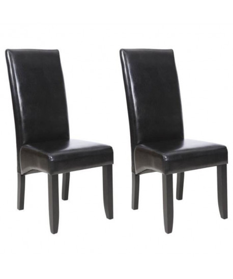 CUBA Lot de 2 chaises de salle a manger  Simili noir Style contemporain  L 48 x P 64 cm