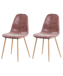 Lot de 2 chaises de salle a manger pieds en métal imitation bois  Revetement simili PU marron  Style industriel  L 54 x P 44 cm