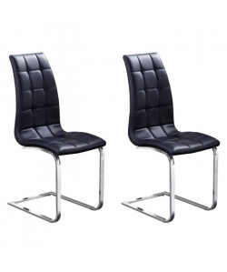 LUGANO Lot de 2 chaises de salle a manger  Simili noir  Contemporain  L 48 x P 45 cm