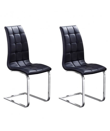 LUGANO Lot de 2 chaises de salle a manger  Simili noir  Contemporain  L 48 x P 45 cm