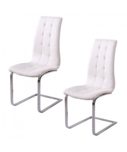 LUGANO Lot de 2 chaises de salle a manger  Simili blanc  Contemporain  L 48 x P 45 cm