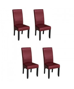 CUBA Lot de 4 chaises de salle a manger en simili bordeaux