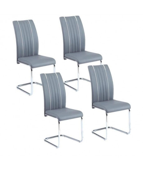 INES Lot de 4 chaises de salle a manger grises