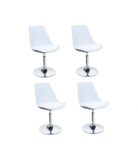 POPPY Lot de 4 chaises rotatives de salle a manger  Blanc