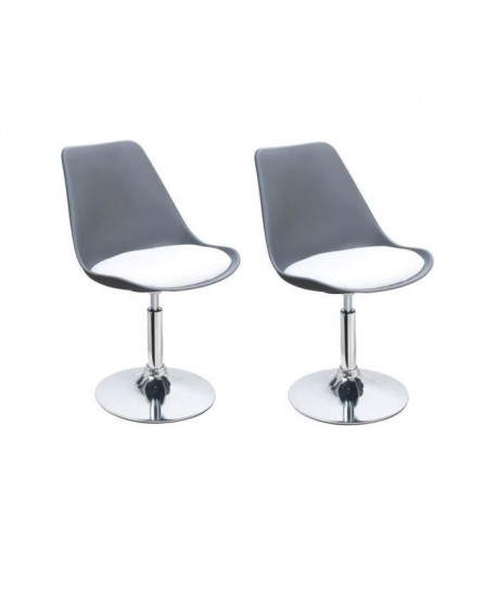 POPPY Lot de 2 chaises rotatives de salle a manger  Gris et blanc