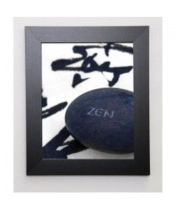 BEYLER CATHERINE Image encadrée Galet Zen sur Calligraphie 31x37 cm Noir