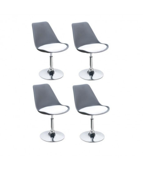 POPPY Lot de 4 chaises rotatives de salle a manger  Gris et blanc