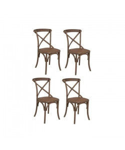 ROMANCE Lot de 4 chaises de salle a manger en bouleau massif  Bois naturel  rotin tressé