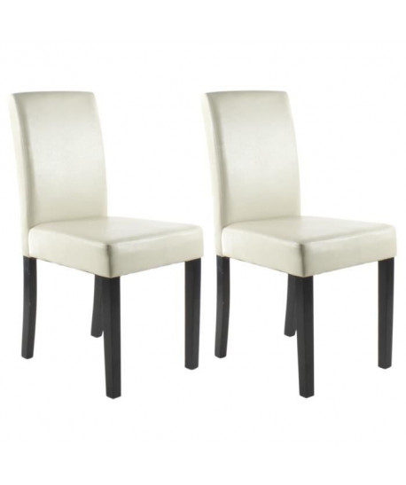 CLARA Lot de 2 chaises de salle a manger  Simili ivoire  Classique  L 43 x P 45 cm