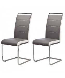 DYLAN Lot de 2 chaises de salle a manger  Simili gris et blanc  Contemporain  L 42,5 x 56 cm