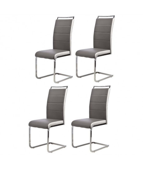 DYLAN Lot de 4 chaises de salle a manger gris blanc