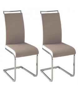 DYLAN Lot de 2 chaises de salle a manger  Simili taupe et blanc  Contemporain  L 42,5 x P 56 cm