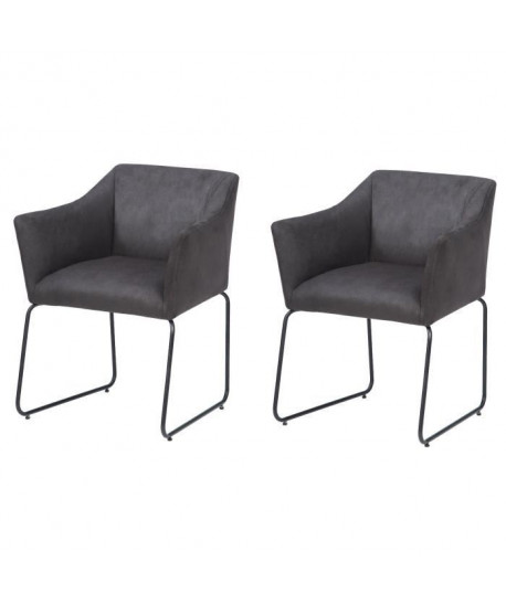 URBAN Lot de 2 chaises de salle a manger en métal  Simili noir  Style vintage  L 64 x P 79 cm