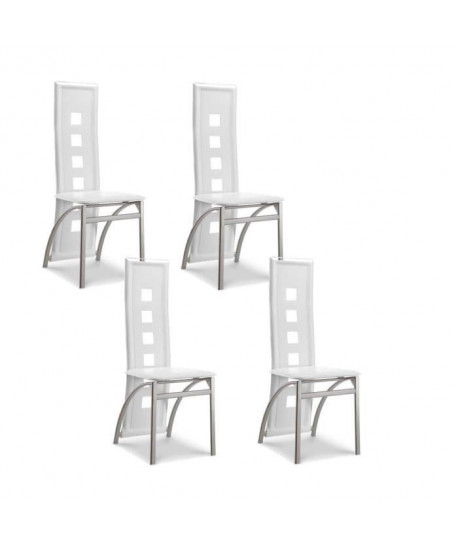 EIFFEL lot de 4 chaises de salle a manger blanches simili et aluminium  Design