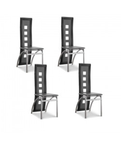 EIFFEL lot de 4 chaises de salle a manger noires et grises simili et aluminium  Design
