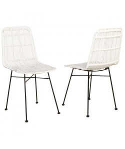 ELIA Lot de 2 chaises en rotin blanc  Pieds en métal  Ethnique  L 44 x P 40 cm